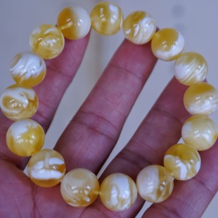 正品 天然俄料精品满蜜瓷白花蜜蜡13mm圆珠手串文玩收藏珠宝饰品