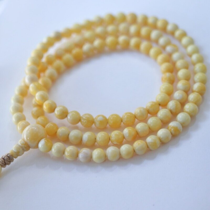 正品天然俄料蜜蜡高品质老蜡白蜡108颗6.5mm佛珠手串文玩珠宝饰品