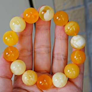 正品 天然俄料蜜蜡精品焦皮料多宝15mm圆珠手串文玩收藏珠宝饰品