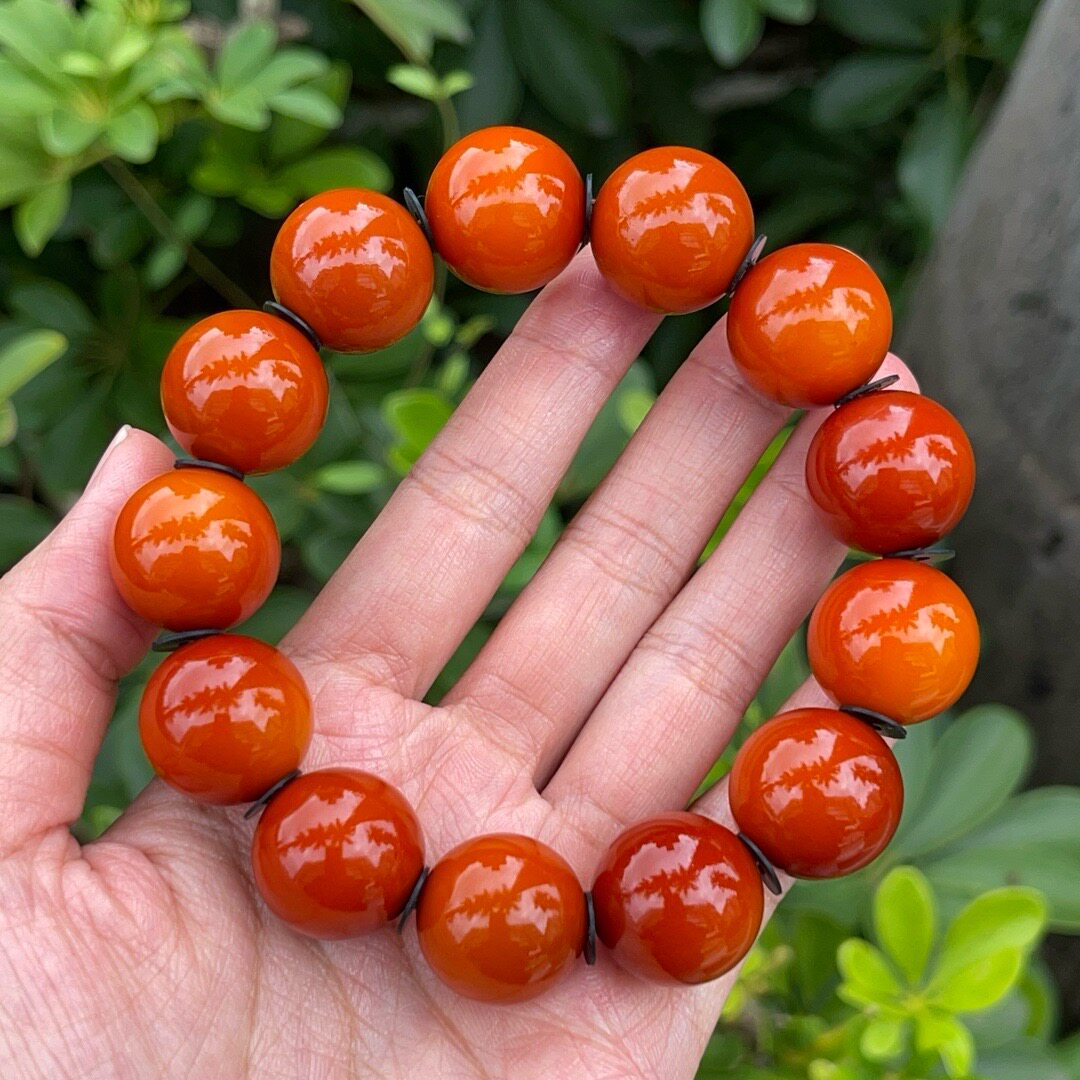 正品天然俄料精品红皮老蜡蜜蜡18mm圆珠男款手串文玩收藏珠宝饰品