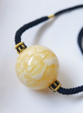 正品天然俄料精品白花蜡蜜蜡37.2mm大圆珠单珠锁骨链文玩珠宝饰品