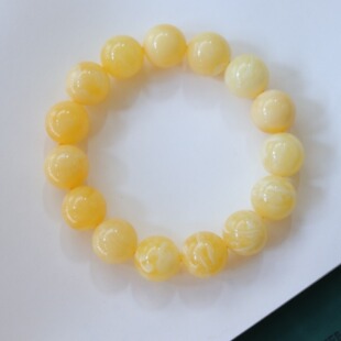 正品 文玩珠宝饰品 天然俄料精品满蜡黄白花蜜蜡14mm圆珠手串男女款