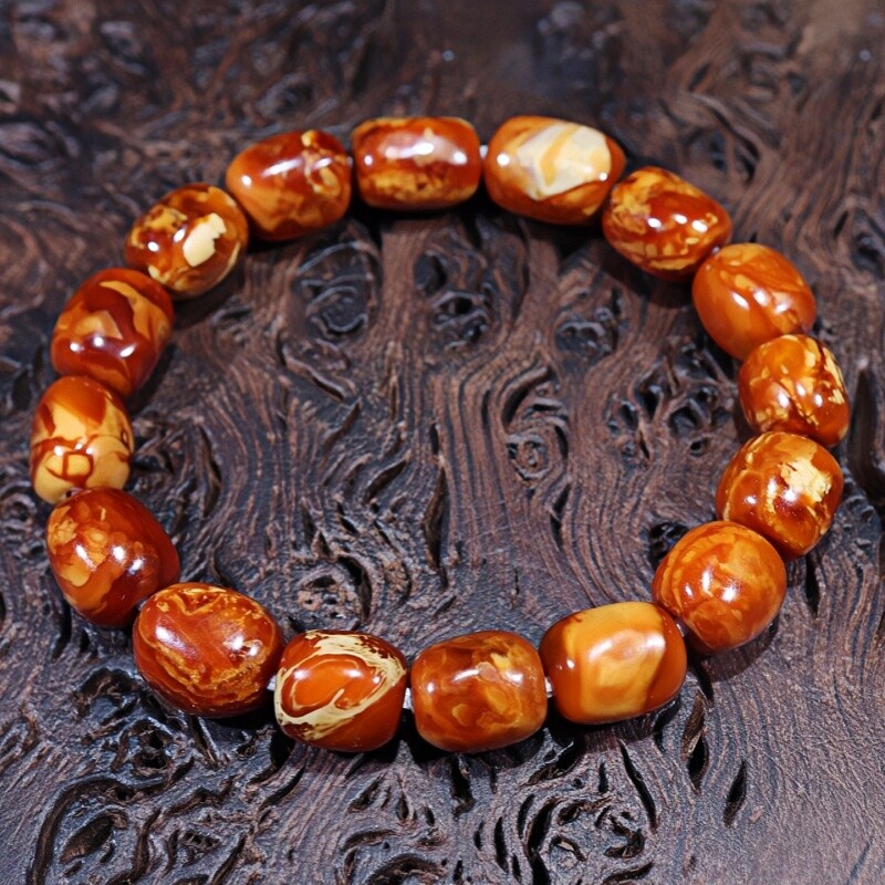 正品天然俄料精品红皮老花蜡蜜蜡 9mm  随形手链文玩潮流珠宝饰品