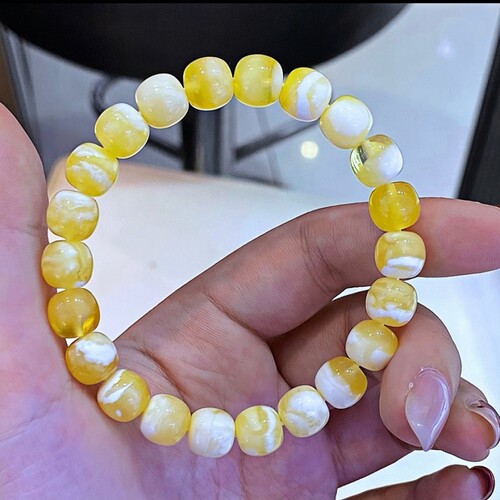 正品天然俄料金瓷白溶洞蜜蜡手链