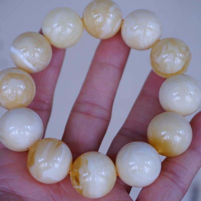 正品天然俄料精品妖花白花蜡蜜蜡20mm手串男款文玩收藏珠宝饰品