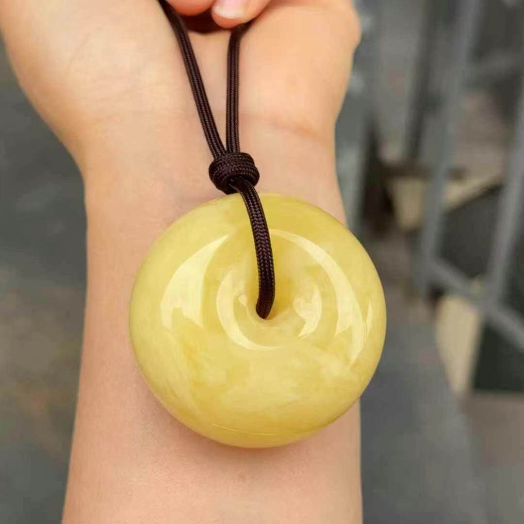 正品天然俄料蜜蜡精品满蜡白花蜡 平安扣面包圈 吊坠文玩珠宝饰品