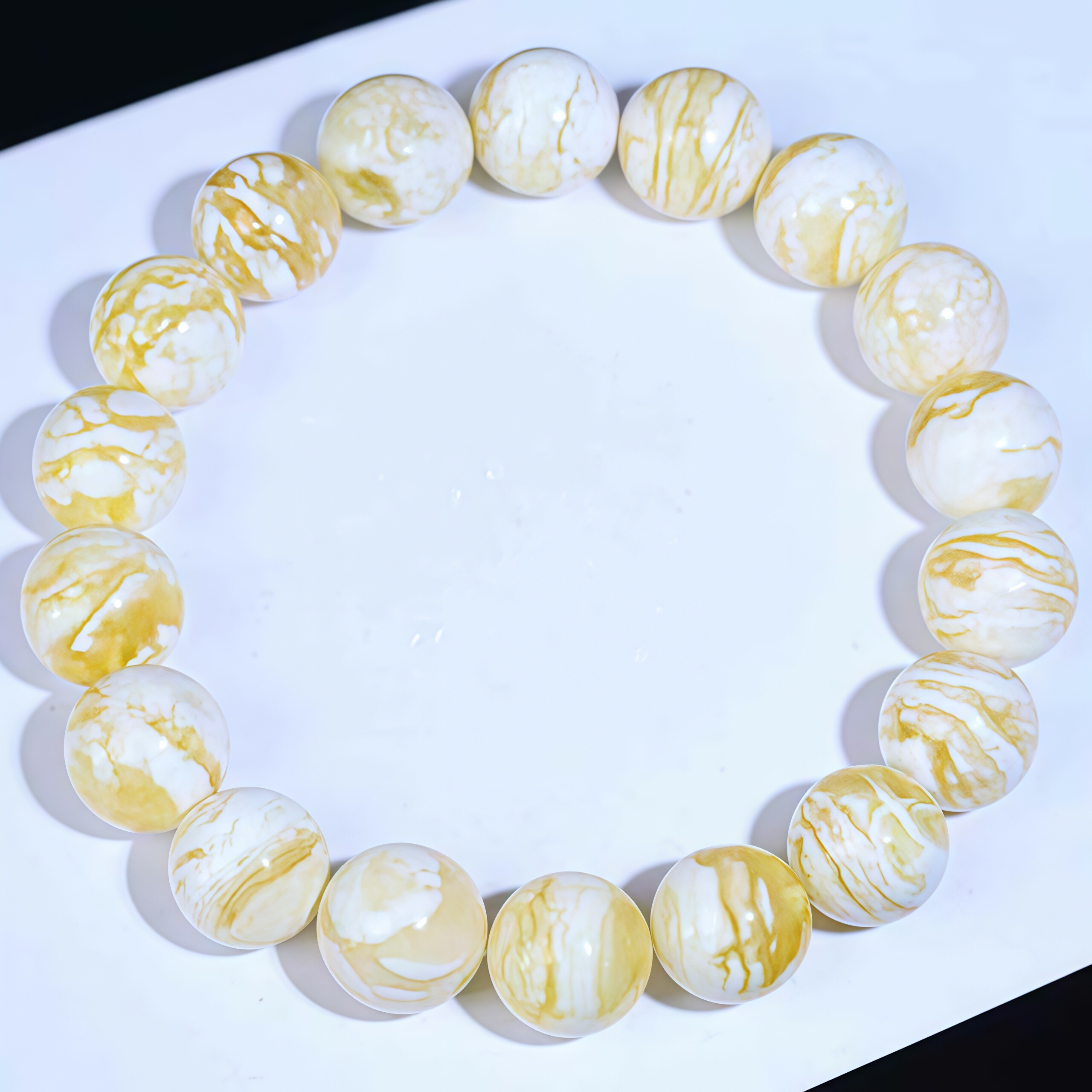 正品天然俄料蜜蜡手串11mm瓷白妖花纹圆珠手链孤品文玩珠宝饰品