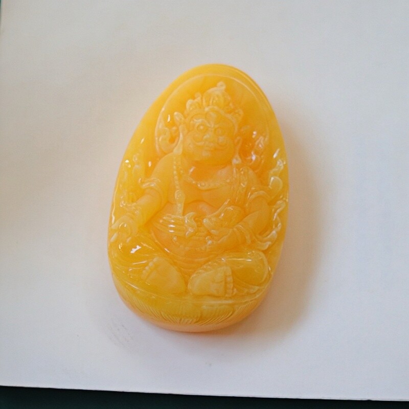 正品天然俄料满蜡鸡油黄蜜蜡 黄财神 浮雕吊坠文玩手工艺珠宝饰品