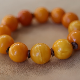 正品 天然俄料高品质满蜡老橘黄蜜蜡16.5mm手串文玩收藏珠宝饰品