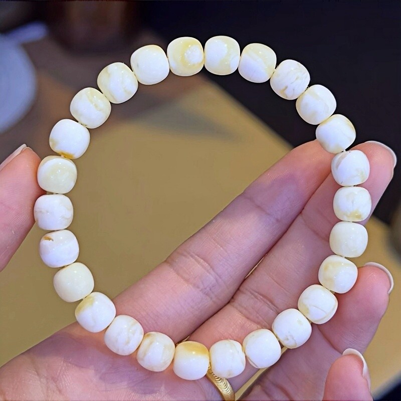 正品天然俄料妖孽瓷白花蜡蜜蜡8mm老型手链女款孤品文玩珠宝饰品