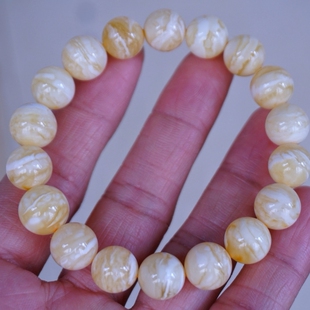 正品 天然俄料精品虎皮纹瓷白花蜜蜡12mm圆珠手串文玩收藏珠宝饰品