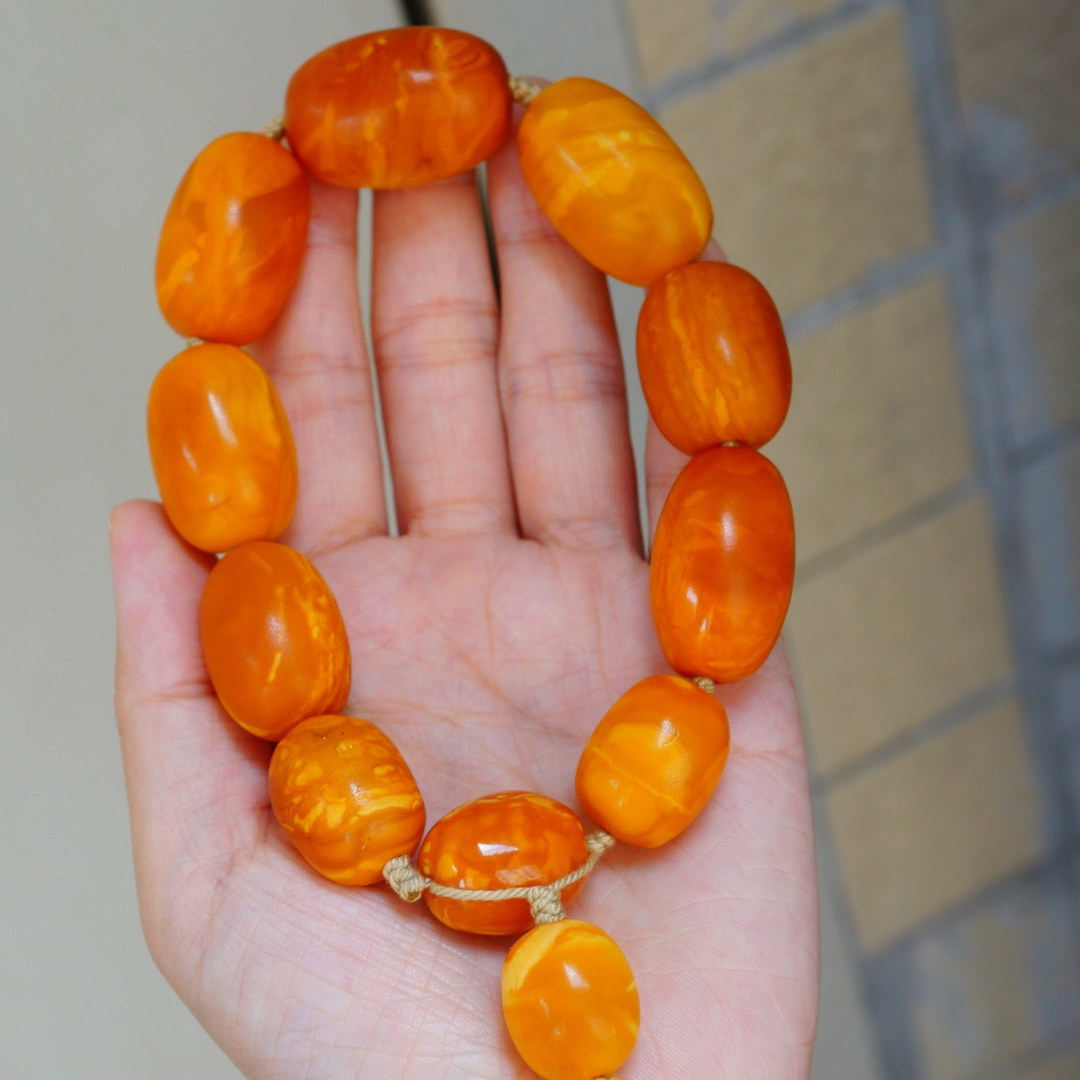 正品天然俄料精品老花蜡蜜蜡16.8mm枣珠男款手串文玩收藏珠宝饰品