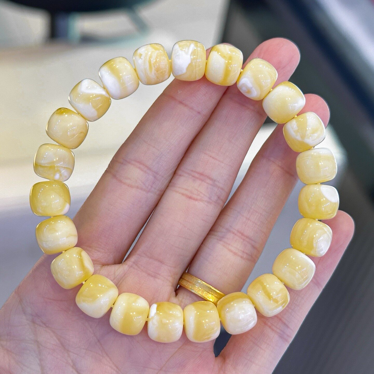 正品天然俄料高品质橘底白花蜡蜜蜡10mm老型手链文玩百搭珠宝饰品