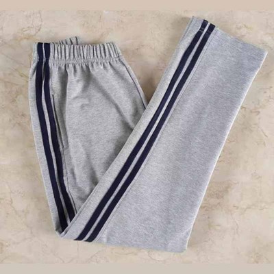 浅灰裤双藏蓝杠裤腿宽松直筒中小学生校服裤夏季薄运动休闲可定制