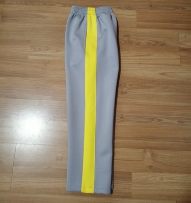 定做校服裤子中小学银灰浅灰色光面春秋季运动裤黄底宽黄边校裤