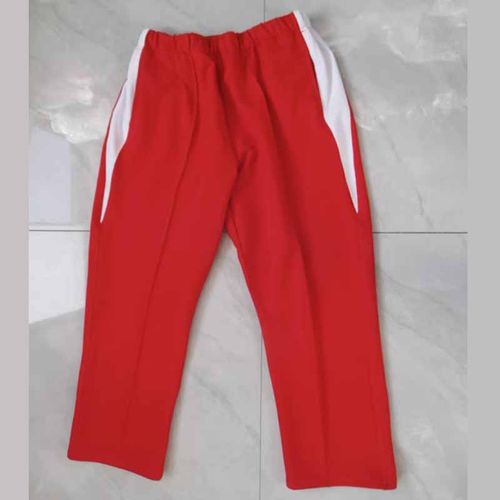 红裤拼三角白杠裤腿宽松直筒中小学生校服裤春秋新款运动休闲定制