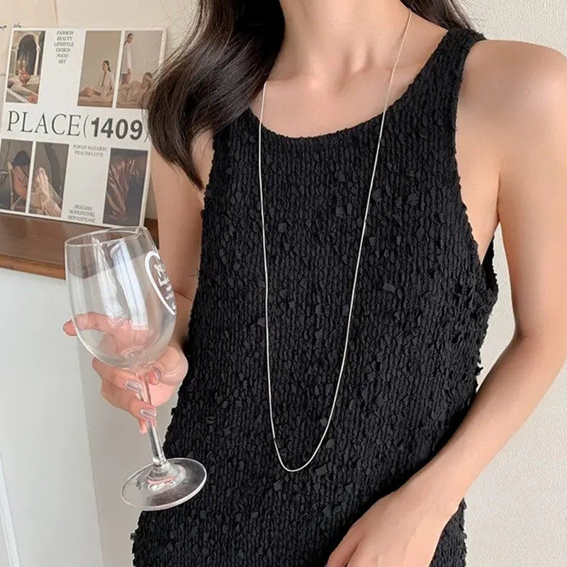 S925纯银长款毛衣链女长项链蛇骨链裸链高级感双层锁骨链素链配饰