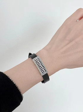 纯银算盘皮绳情侣手链时尚个性