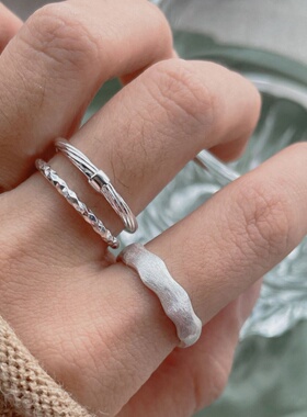 S925纯银叠戴戒指女简约百搭