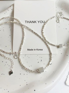 纯银碎银子小方块项链锁骨链颈链