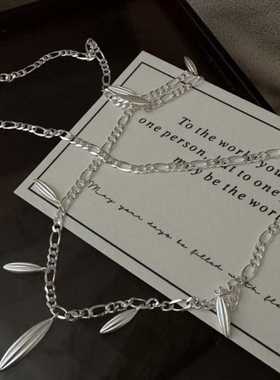 S925纯银韩版流苏哑光水滴项链女韩式风复古简约时髦锁骨链轻奢