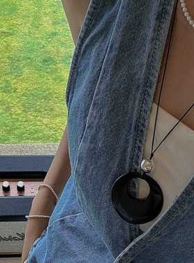 几何黑玛瑙毛衣链长款装饰项链女