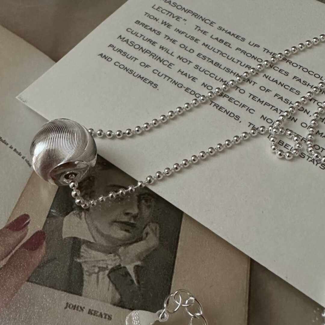 S925纯银小众设计感车花猫眼项链女长款韩式简约锁骨链配饰毛衣链