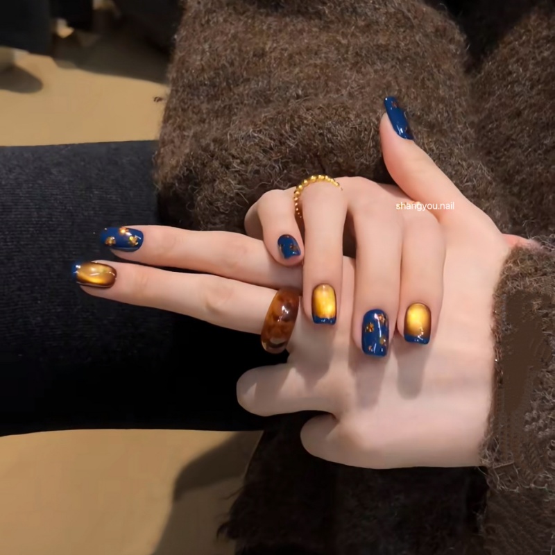 纯手工穿戴甲复古宝石蓝成品甲片