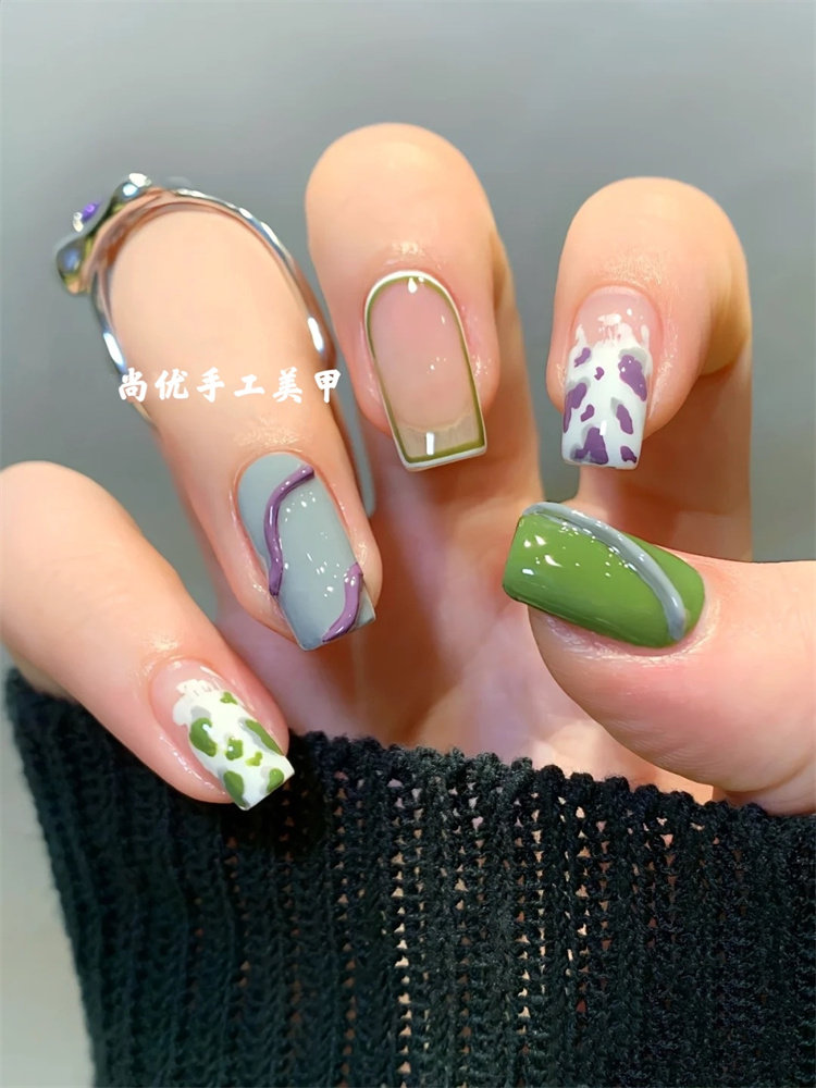 小红书同款成品甲片创意彩绘豹纹美甲纯手工假指甲贴片显白穿戴甲