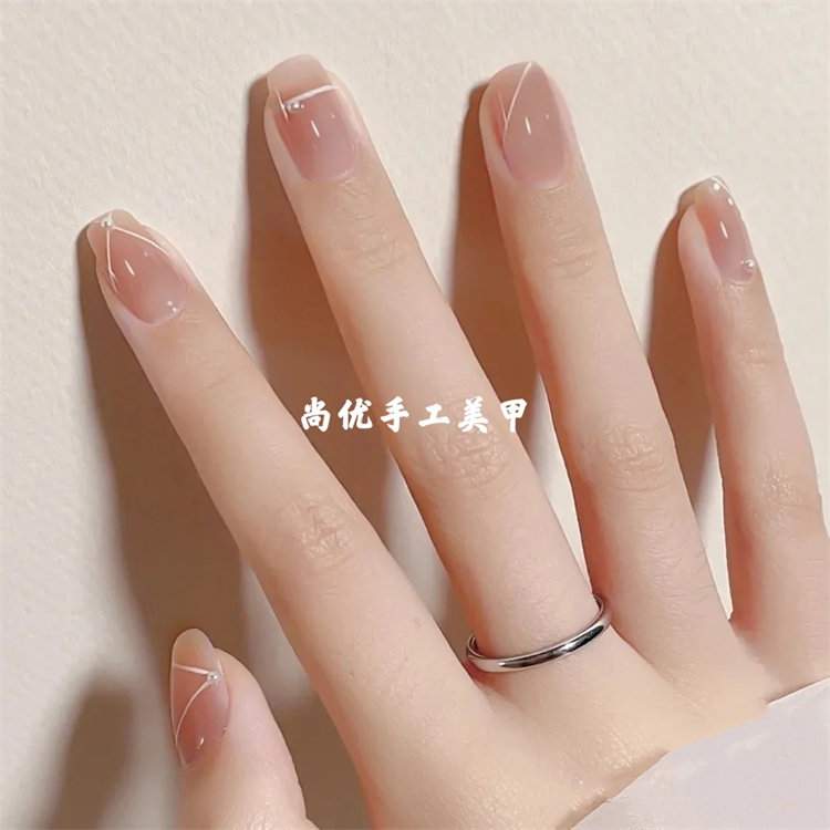 小红书成品甲片简约线条美甲手工假指甲贴片学生裸色显白穿戴甲