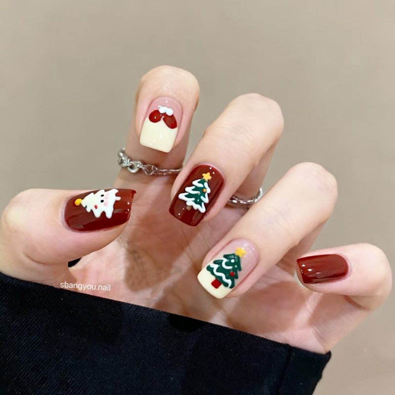 纯手工穿戴甲圣诞节红色成品甲片显白甜美美甲小众假指甲贴订制,彩妆/香水/美妆工具,穿戴甲/甲片,淘宝优惠券,粉丝福利购,淘宝优惠卷