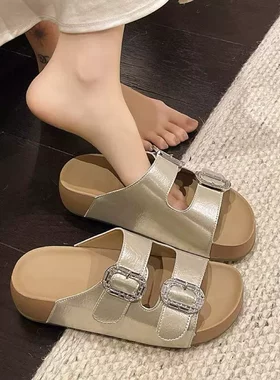 春达女鞋2026夏季新款厚底百搭舒适花漾水晶休闲双扣凉拖鞋3279