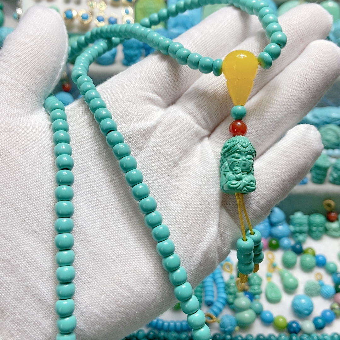 天然绿松石老型珠扎基拉姆 毛衣链项链5.7mm