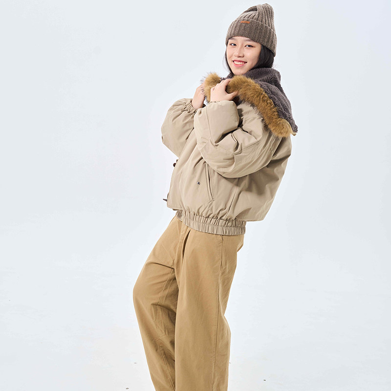 爆款牛角扣棉服女大学生短款大毛领2025冬新款加厚保暖派克服外套