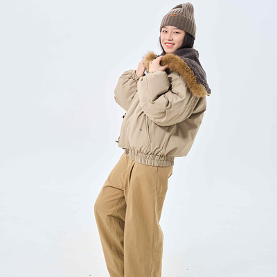 爆款牛角扣棉服女大学生短款大毛领2025冬新款加厚保暖派克服外套