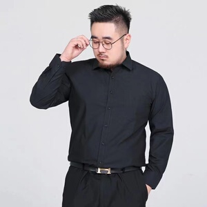 纯色大码长袖衬衫男士胖子肥佬短袖衬衣加肥加大商务特大休闲宽松