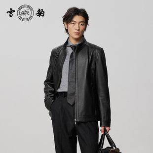 雪豹真皮皮衣男头层鹿皮商务休闲轻奢体制内立领行政皮夹克外套