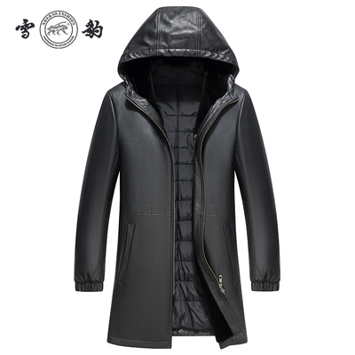 雪豹白鸭绒内胆男士真皮皮衣