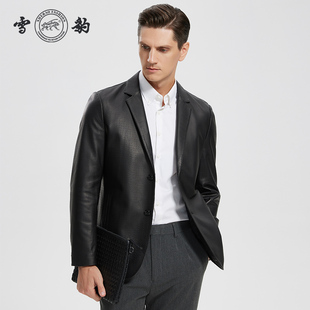 潮流简约风轻奢西服领皮西装 雪豹真皮男款 头层绵羊皮商务休闲时尚