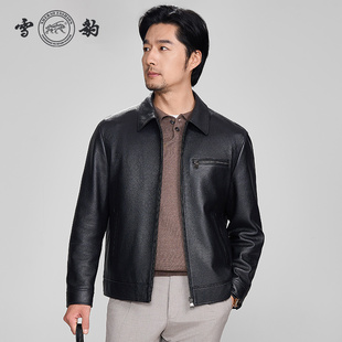 雪豹男士 真皮头层鹿皮商务休闲简约体制内翻领行政皮衣夹克外套