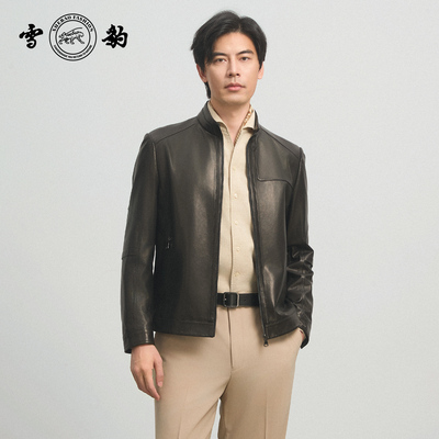 专柜同款新品25秋冬头层山羊皮体制内真皮男雪豹小立领皮夹克外套