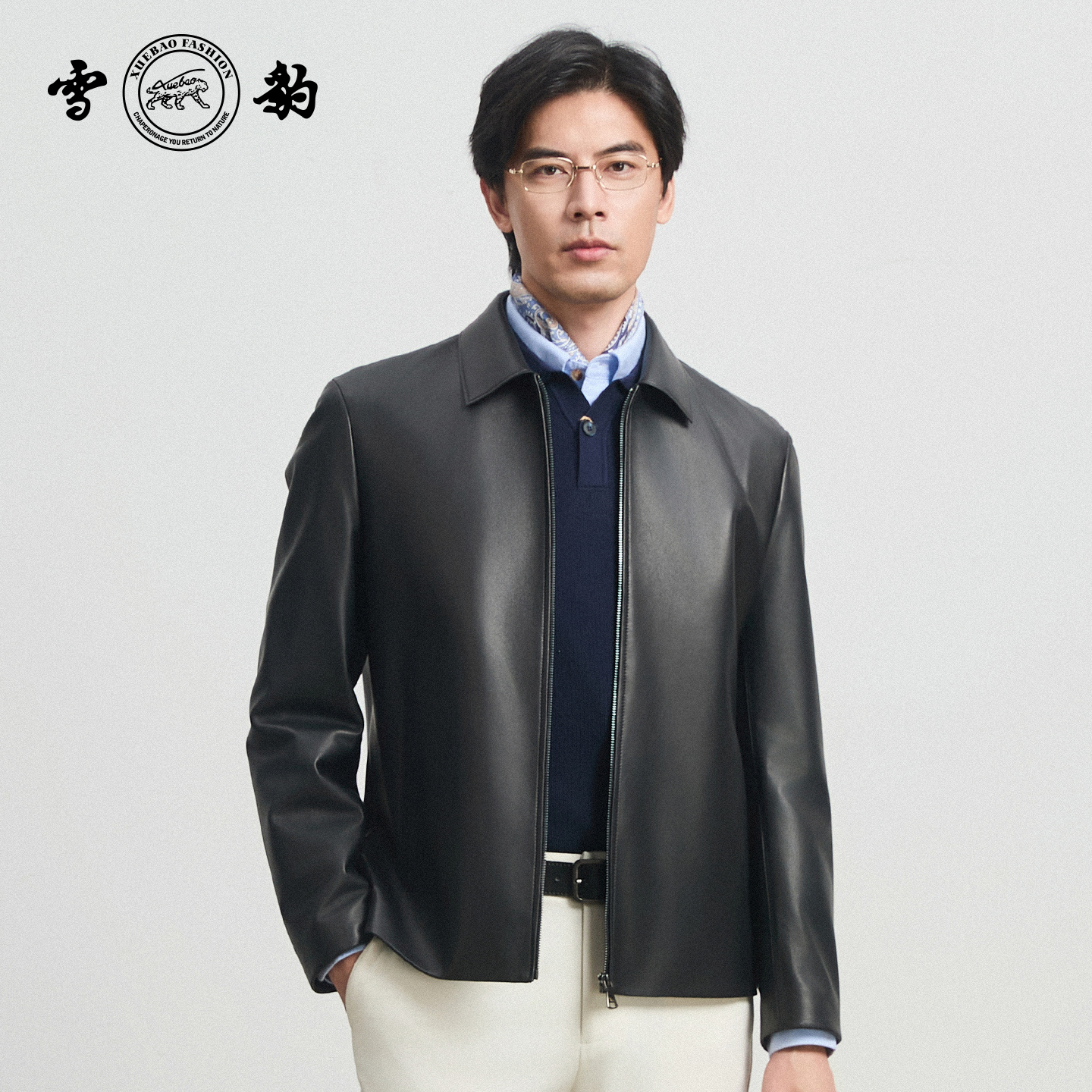 专柜同款新品25秋冬头层绵羊皮商务休闲真皮皮衣男雪豹翻领皮夹克