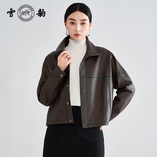 休闲真皮女雪豹可立可翻领外套 25秋冬头层绵羊皮时尚 专柜同款 新品