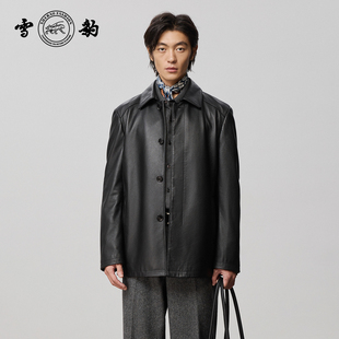 雪豹真皮皮衣男头层鹿皮商务轻奢时尚 休闲体制内翻领行政夹克外套