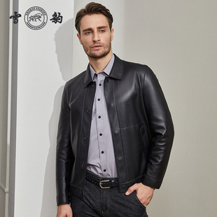 雪豹真皮皮衣男头层绵羊皮商务轻奢时尚 体制内翻领短行政夹克外套