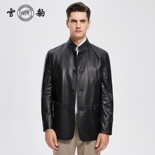雪豹真皮男款 老钱立领行政皮衣夹克外套 头层绵羊皮商务休闲时尚