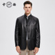 雪豹真皮男款 头层绵羊皮商务休闲时尚 老钱立领行政皮衣夹克外套