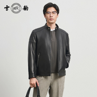 专柜同款 25秋冬头层绵羊皮潮流机车真皮男雪豹立领拉链皮夹克 新品