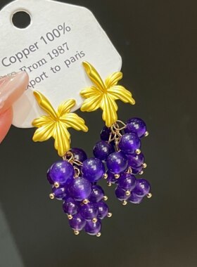 铜合金8332紫葡萄金色点缀耳饰
