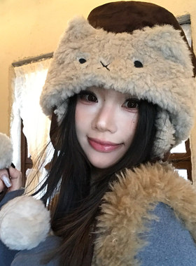 秋冬毛绒兔耳护耳雷锋帽女保暖